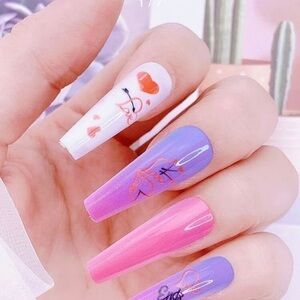 Multicolor Long Coffin Press-On Nails